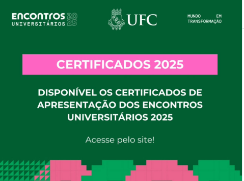imagem com a identidade visual do evento e texto com o aviso sobre certificados de apresentação