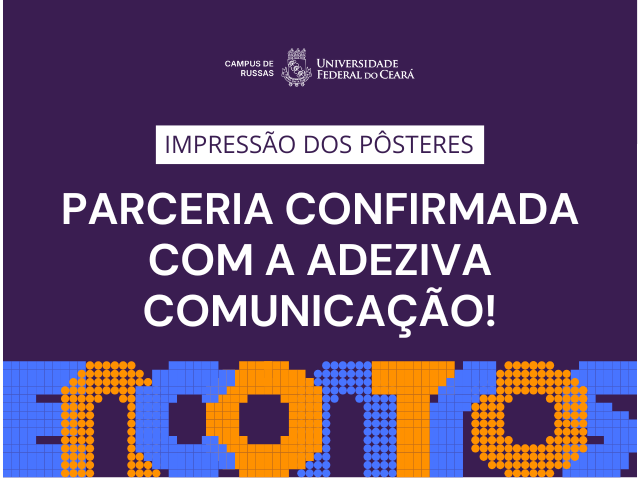 imagem com a identidade visual do evento e texto sobre a parceria com a gráfica Adeziva