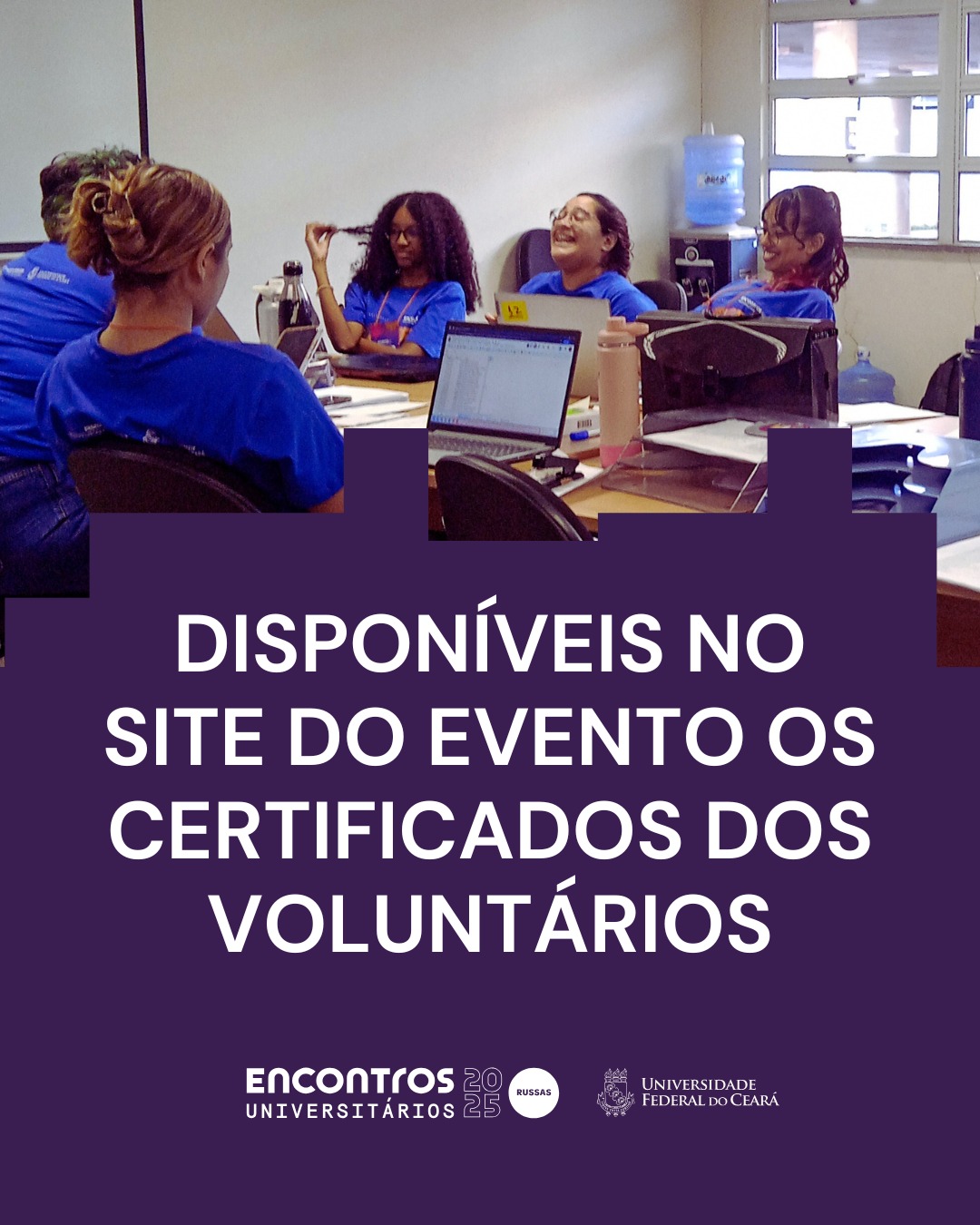 imagem com a identidade visual do evento e texto com o aviso sobre os certificados